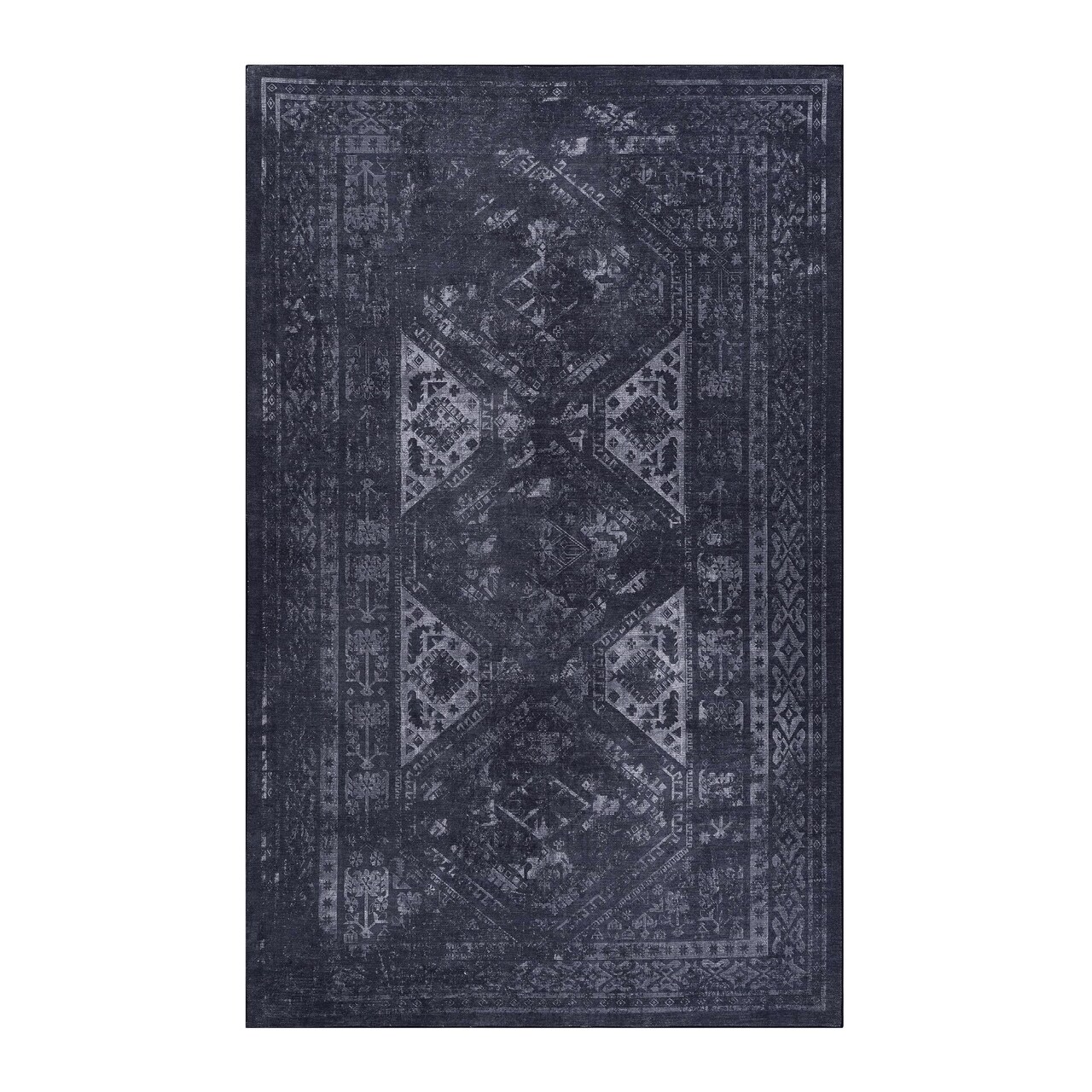 Edge Collections - 4' x 6' - Black & Grey - Washable Rugs Area Rug Non-Slip Low-Pile Kid and Pet Friendly - 1 Piece